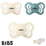 BIBS Couture mit Namen, 1 Island Sea, 2 Ivory, Gr. 2,  Anatomisch, Silikon, 3'er Pack